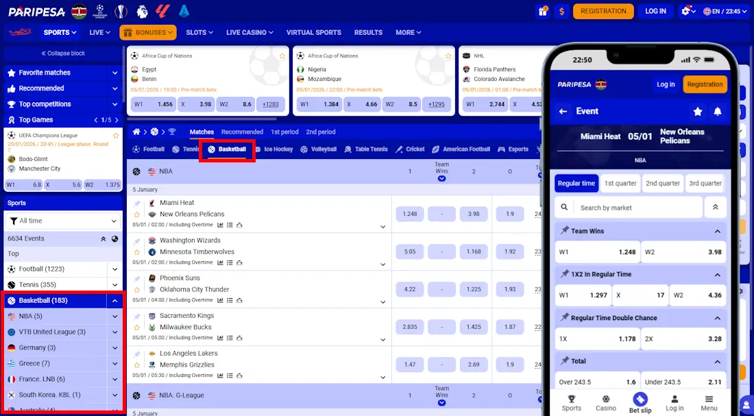 Paripesa Basketball Betting Screenshot